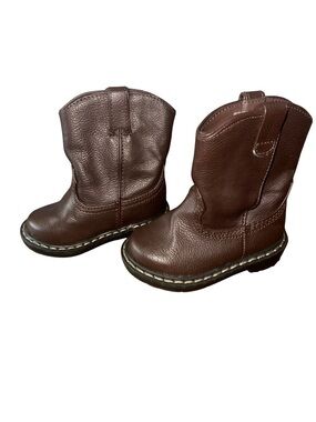 Kids Brown Leather Western Pull-On Boots
